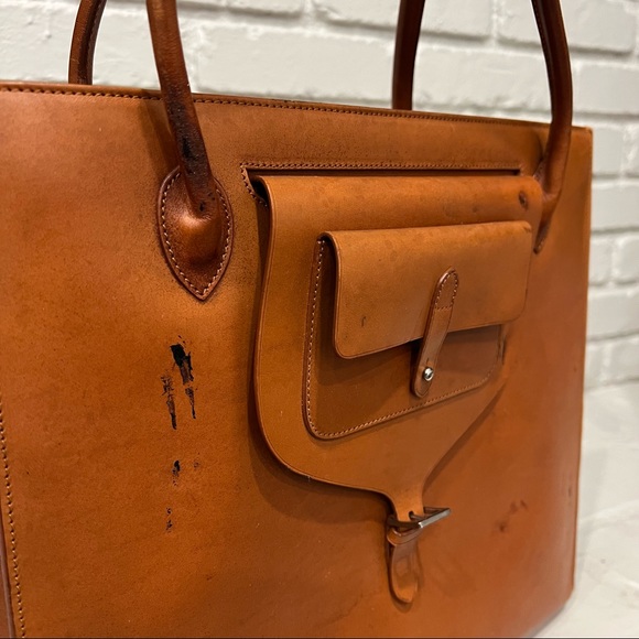 RALPH LAUREN COLLECTION structured tan burnished leather old money tote bag - Picture 11 of 12